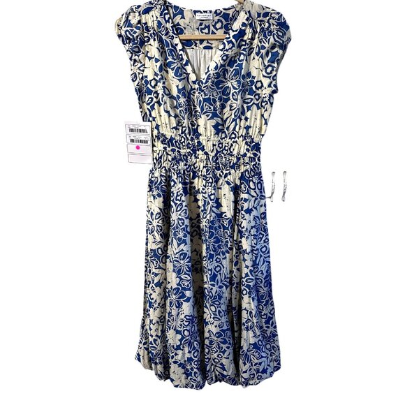 NWT Current Air Floral Maxi Dress Blue Cream Sleeveless Smocked Waist Dress XL - Picture 1 of 6